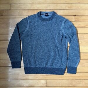 Hugo Boss Mens Blue Grey Textured Knit Crewneck Sweater Pullover Size M